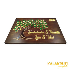 Kaushalendra & Nivedita 806 tree design wooden LED nameplate - low view showing the backing depth