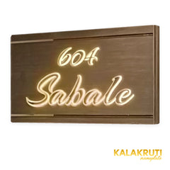 Sabale 604 wooden LED nameplate with gold script and border strips - right angle LED on
