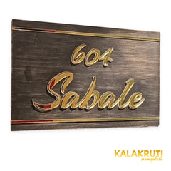 Sabale 604 wooden LED nameplate with gold script and border strips - left angle LED off
