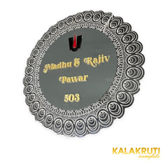 KKLEDN0024 Madhu & Rajiv Pawar 503 ornate round nameplate - Left angle LED off