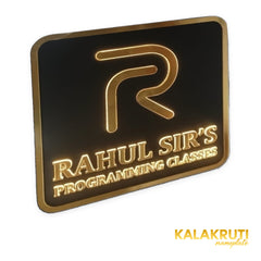 KKLEDN0026 Rahul Sir's Programming Classes square black and gold LED sign without bracket - Left angle LED on