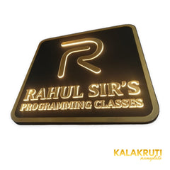 KKLEDN0026 Rahul Sir's Programming Classes square black and gold LED sign without bracket - Low angle LED on