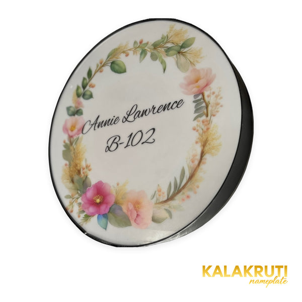 Annie Lawrence B-102 floral LED nameplate — Left angle