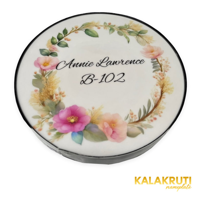Annie Lawrence B-102 floral LED nameplate — Low angle reflective edge