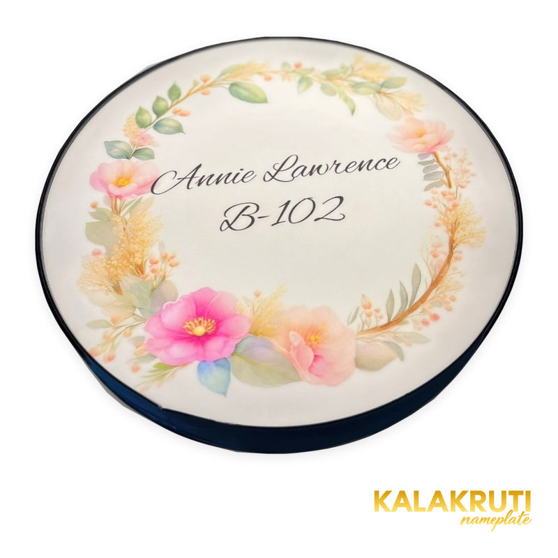 Annie Lawrence B-102 floral LED nameplate — Low angle bright lighting