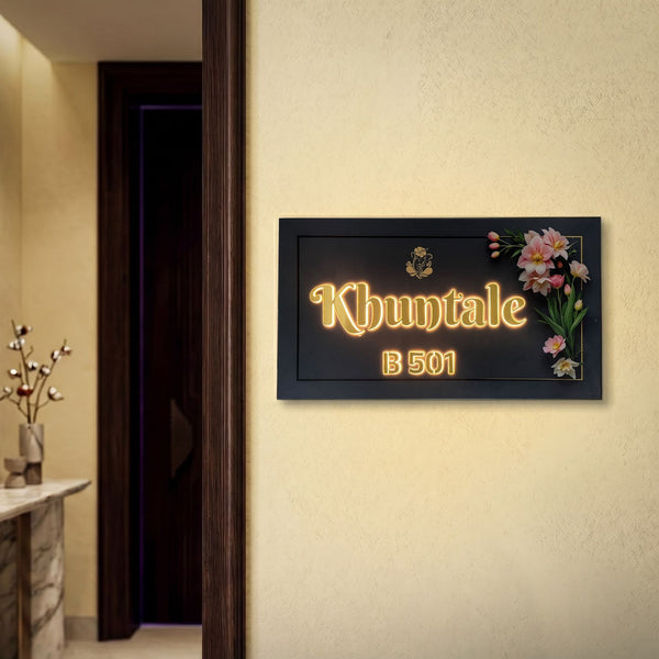 KKLEDN0029 Khuntale B 501 floral LED nameplate - Installed LED on