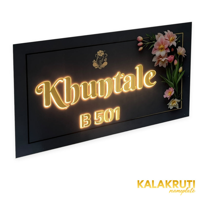 KKLEDN0029 Khuntale B 501 floral LED nameplate - Left angle LED on
