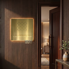 KKLEDN0030 Vishnuvardhan 202 brushed gold LED nameplate - Installed warm backlight