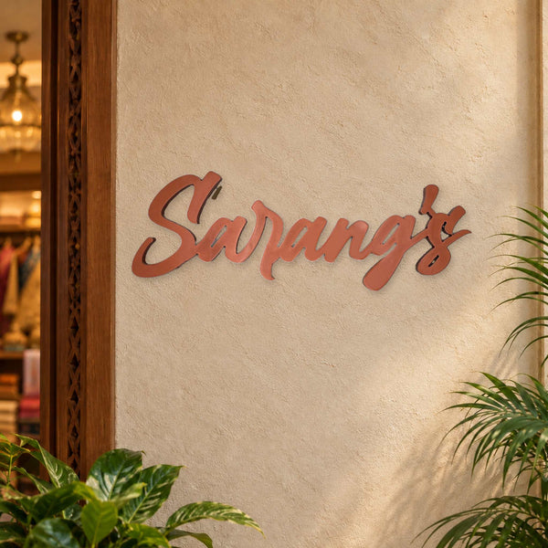 Sarang's copper-colour LED script nameplate - Installed LED off - KKLEDN0034