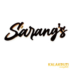 Sarang's copper-colour LED script nameplate - Raised angle LED on - KKLEDN0034