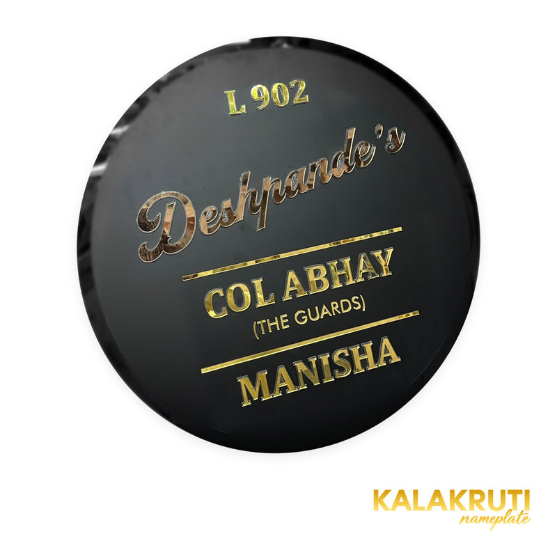KKLEDN0038 Deshpande's Col Abhay Manisha L 902 round black nameplate - Left angle alternate lighting