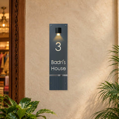 KKLEDN0039 Badri's House 3 vertical nameplate with downlight - Installed light on