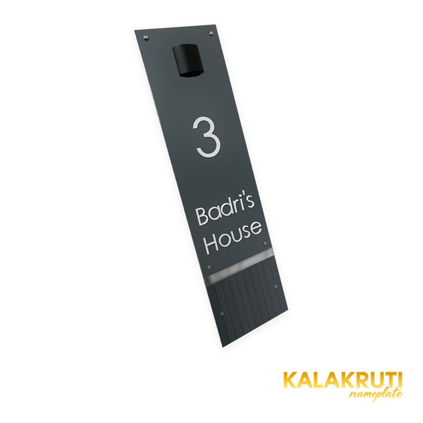 KKLEDN0039 Badri's House 3 vertical nameplate with downlight - Left angle light off