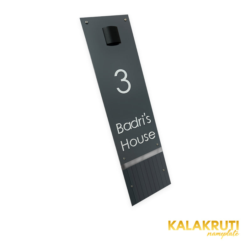 KKLEDN0039 Badri's House 3 vertical nameplate with downlight - Left angle light off