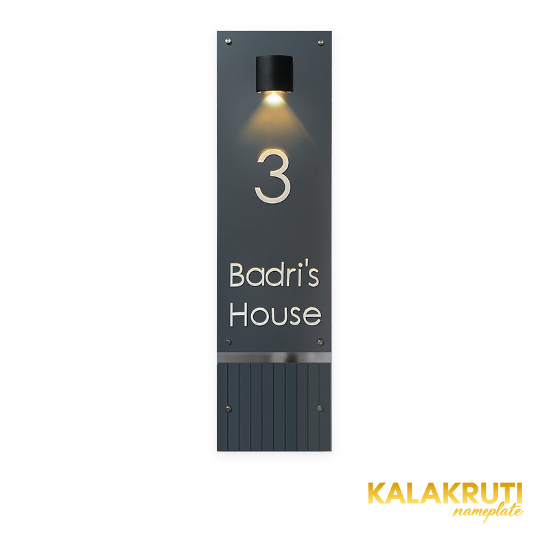 KKLEDN0039 Badri's House 3 vertical nameplate with downlight - Front light on