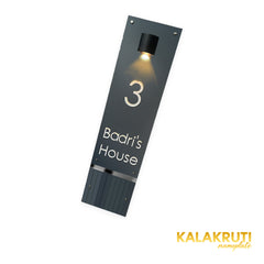 KKLEDN0039 Badri's House 3 vertical nameplate with downlight - Right angle light on