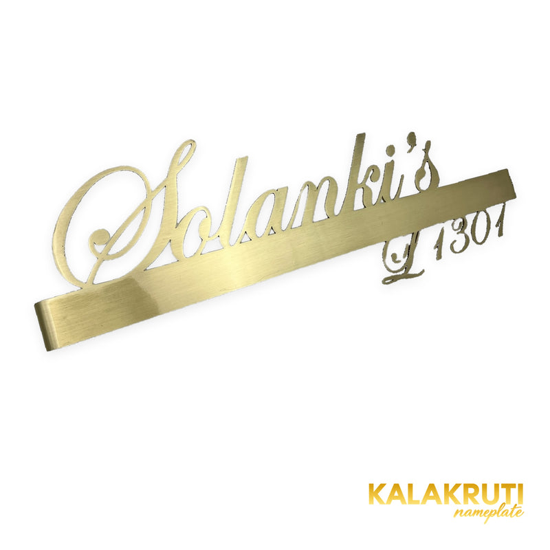 Solanki’s L 1301 nameplate — Left angle brushed-gold LED off
