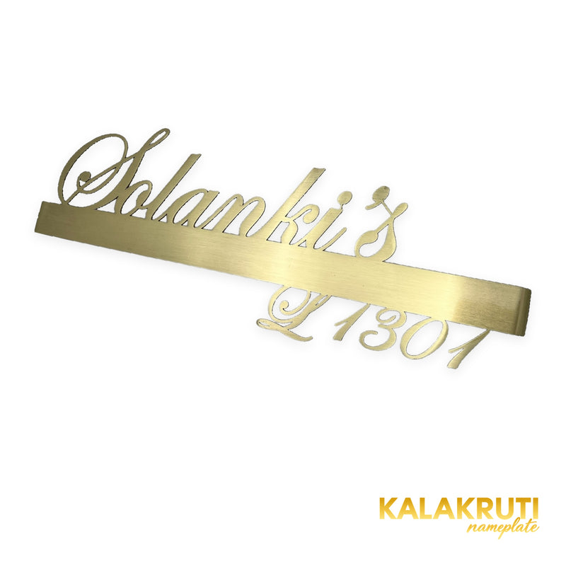 Solanki’s L 1301 nameplate — Right angle brushed-gold LED off