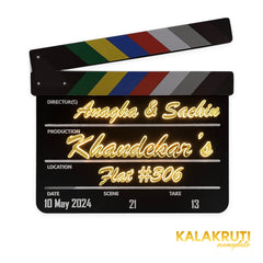 Anagha & Sachin Khandekar’s Flat #306 clapperboard LED nameplate — Front LED on