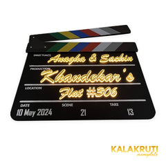 Anagha & Sachin Khandekar’s Flat #306 clapperboard LED nameplate — Low angle LED on