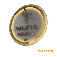 Nikita Salon round layered LED sign — Right angle warm LED on