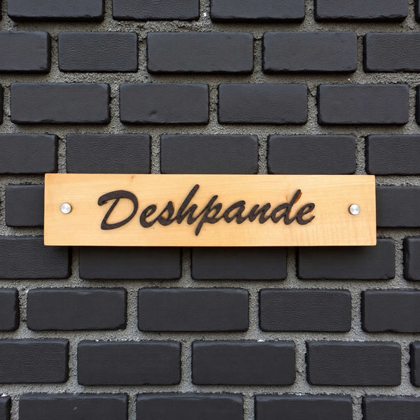 Deshpande light wooden nameplate, hero