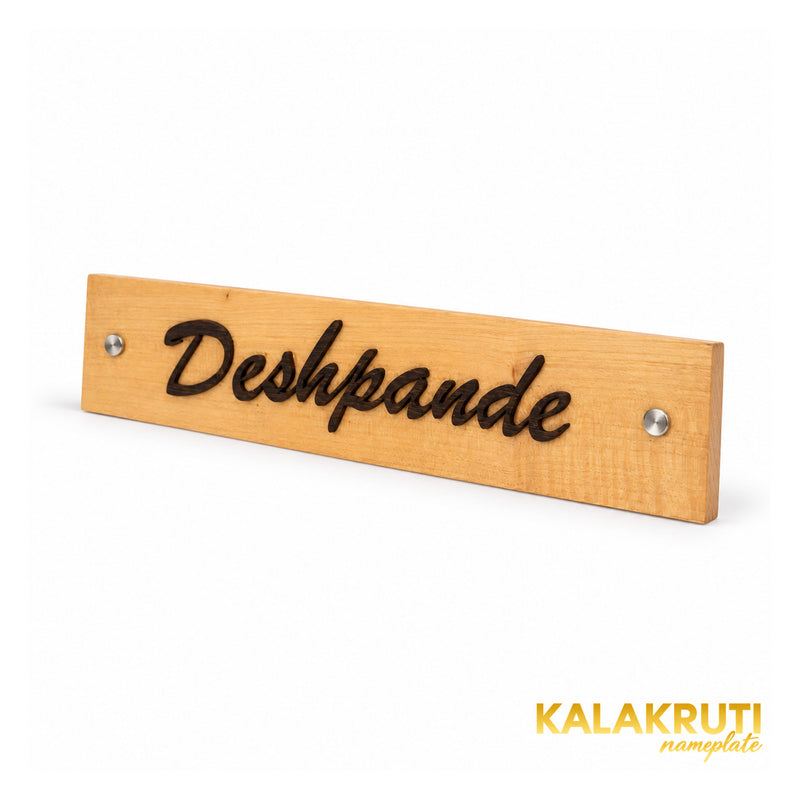 Deshpande light wooden nameplate, right angle
