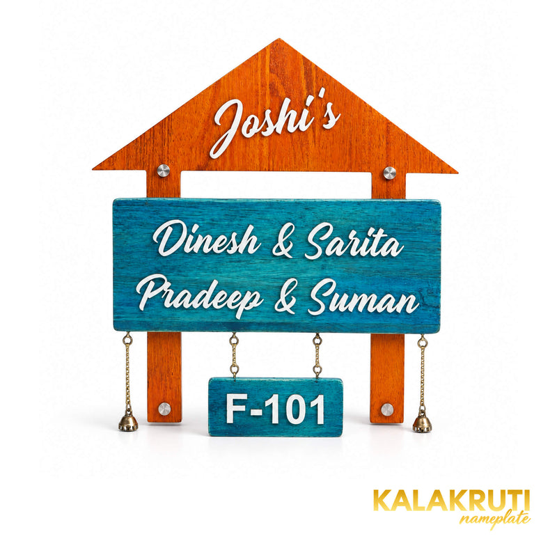 House Shape Wooden Nameplate — Joshi’s — front (KKWN0022)