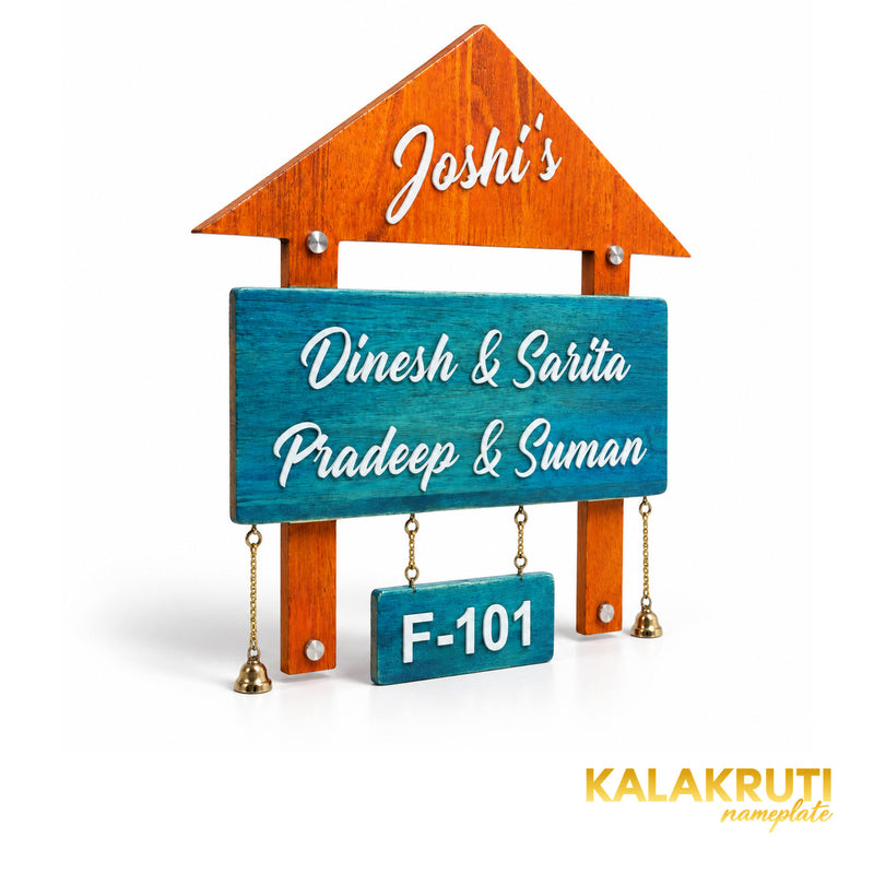 House Shape Wooden Nameplate — Joshi’s — left angle (KKWN0022)