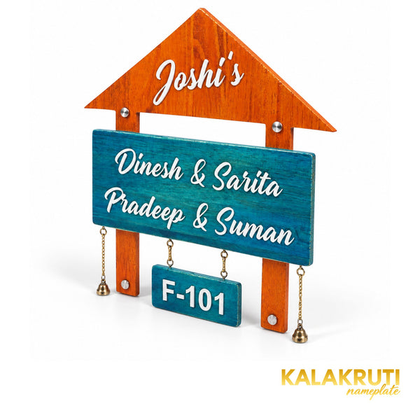 House Shape Wooden Nameplate — Joshi’s — right angle (KKWN0022)