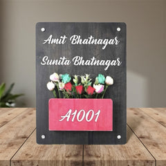 Black Wooden Planter Nameplate | Bhatnagar — table hero (KKWN0025)