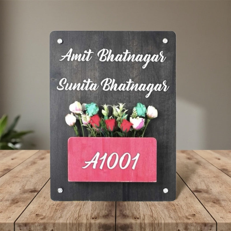 Black Wooden Planter Nameplate | Bhatnagar — table hero (KKWN0025)