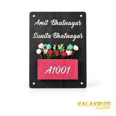 Black Wooden Planter Nameplate | Bhatnagar — front (KKWN0025)