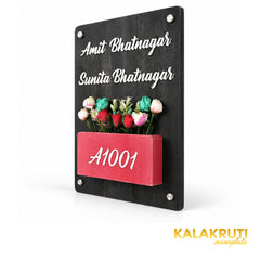 Black Wooden Planter Nameplate | Bhatnagar — right (KKWN0025)