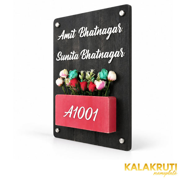 Black Wooden Planter Nameplate | Bhatnagar — right (KKWN0025)
