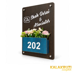 Dark Wood Office Planter Nameplate | Shah Desai & Associates — right (KKWN0025_A)