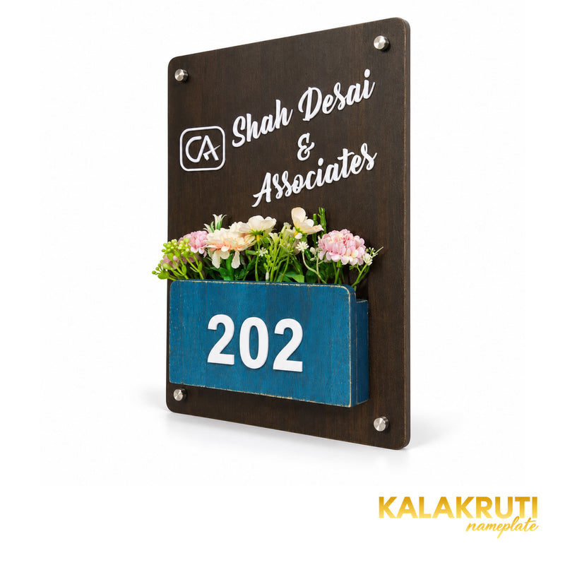 Dark Wood Office Planter Nameplate | Shah Desai & Associates — right (KKWN0025_A)
