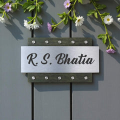 Silver and Wood Nameplate | R. S. Bhatia — installed hero (KKWN0026)