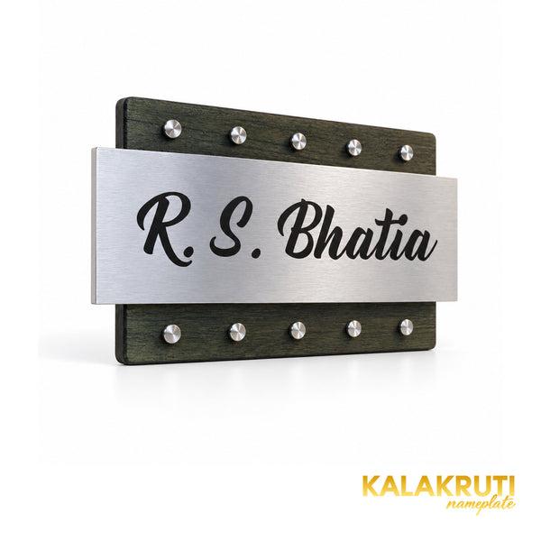 Silver and Wood Nameplate | R. S. Bhatia — left (KKWN0026)