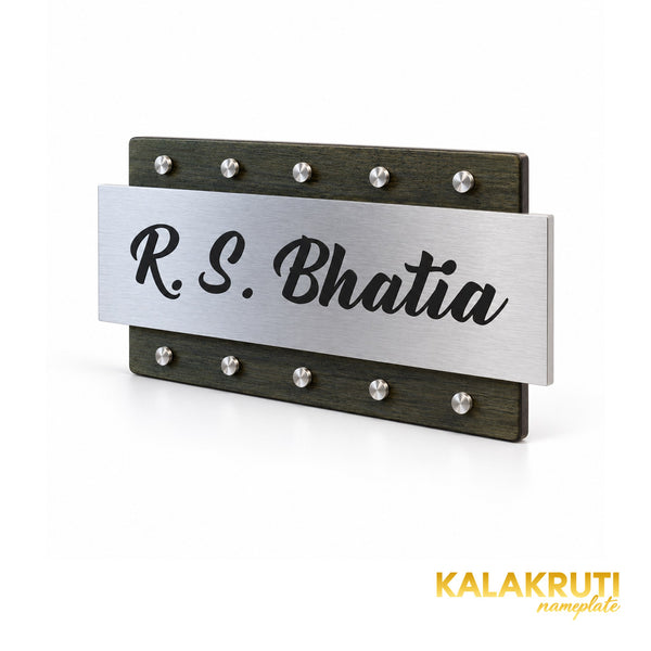 Silver and Wood Nameplate | R. S. Bhatia — right (KKWN0026)