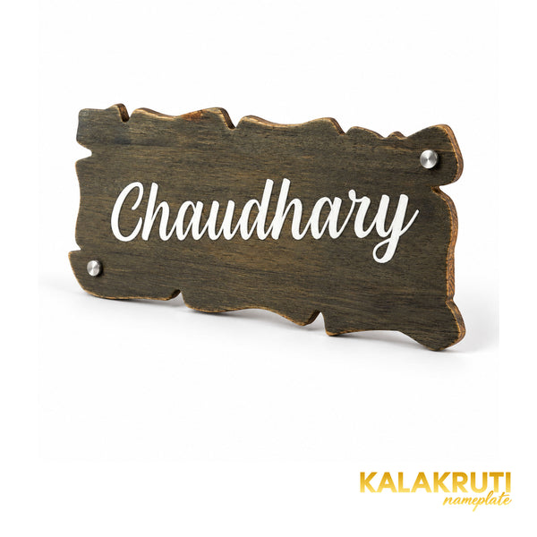 Rustic Scalloped Wooden Nameplate | Chaudhary — right (KKWN0029)