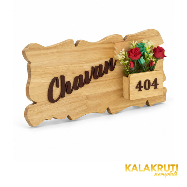 Natural Wood Planter Nameplate | Chavan 404 — left (KKWN0034)