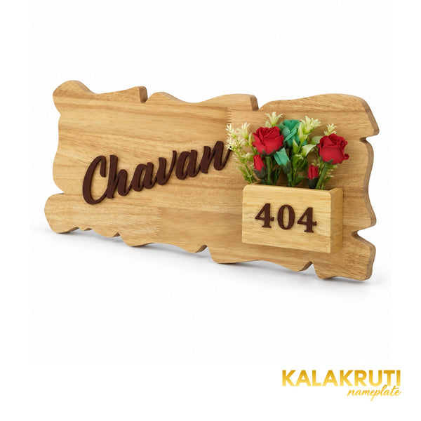 Natural Wood Planter Nameplate | Chavan 404 — right (KKWN0034)