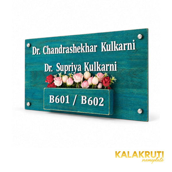 Teal Wooden Planter Nameplate | Dr. Kulkarni — right (KKWN0035)