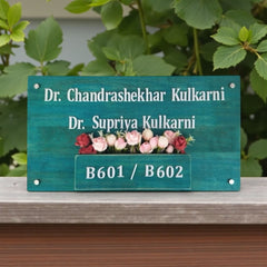 Teal Wooden Planter Nameplate | Dr. Kulkarni — extra outdoor (KKWN0035)