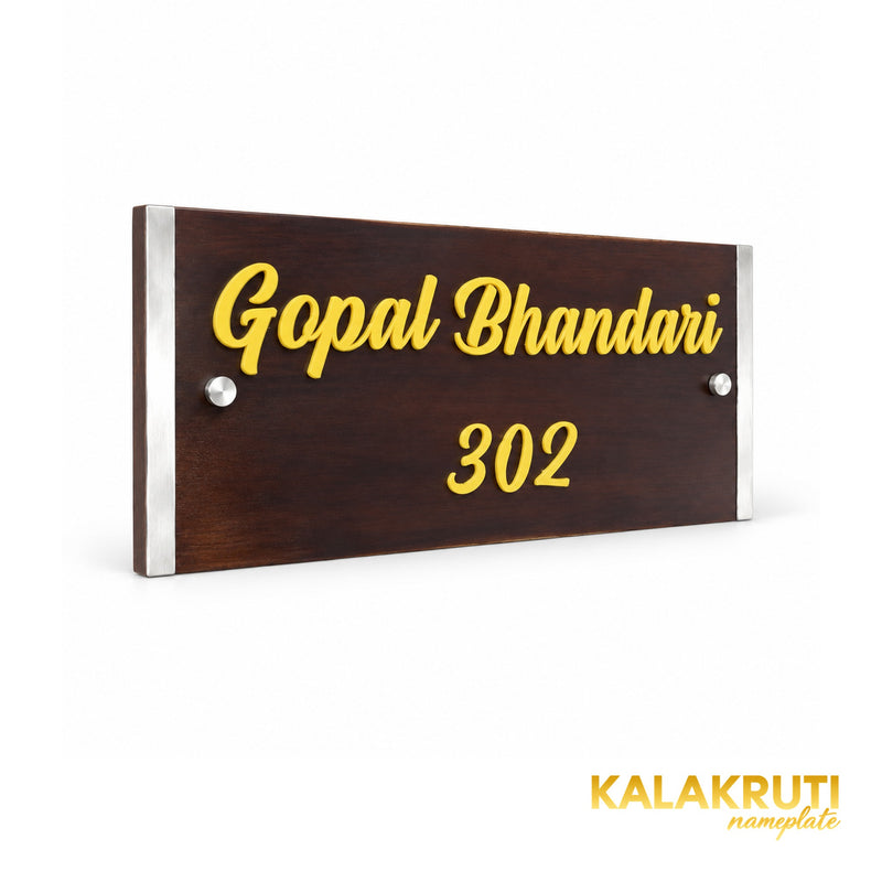 Dark Wood and Silver Nameplate | Gopal Bhandari 302 — left (KKWN0036)