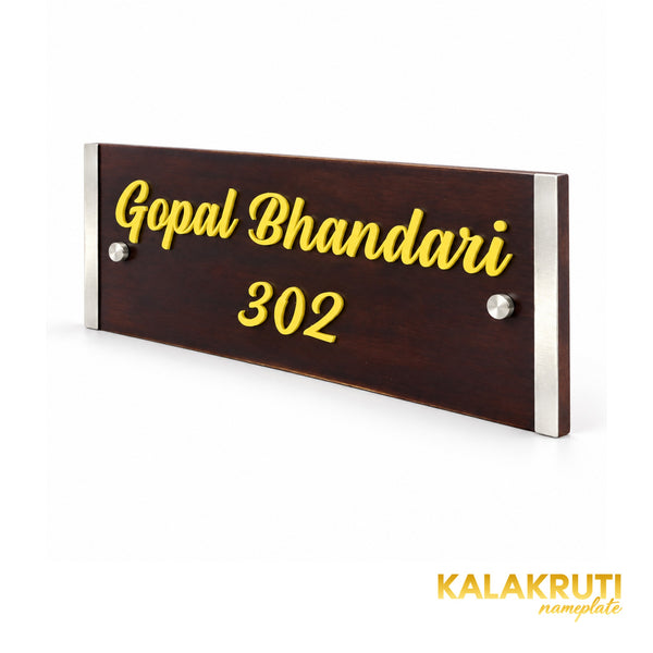 Dark Wood and Silver Nameplate | Gopal Bhandari 302 — right (KKWN0036)