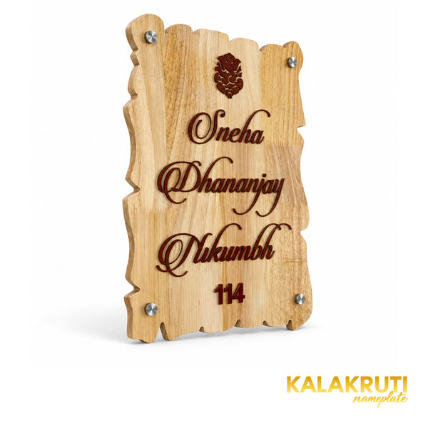 Natural Wood Ganesha Nameplate | Sneha & Dhananjay Nikumbh — left (KKWN0038)
