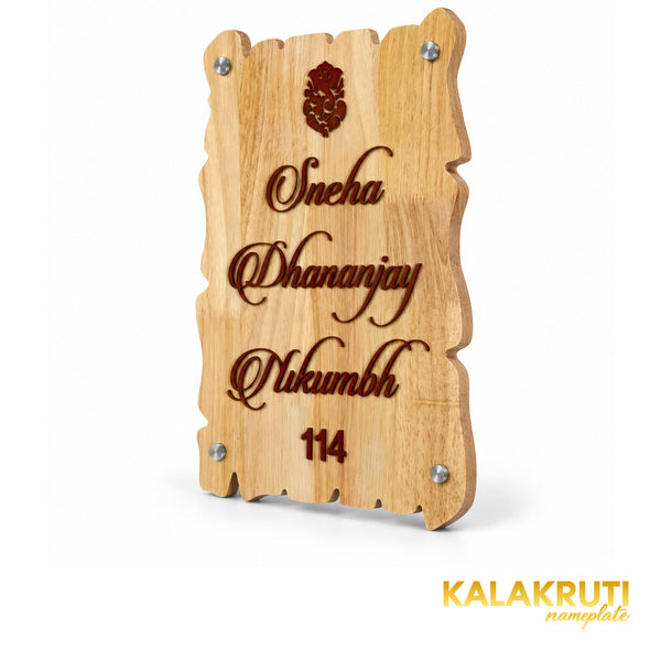 Natural Wood Ganesha Nameplate | Sneha & Dhananjay Nikumbh — right (KKWN0038)