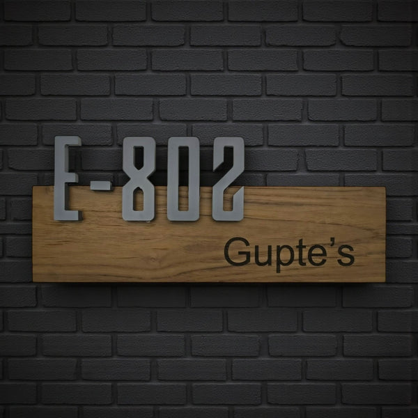 Natural Wood House Number Nameplate | Gupte E-802 — installed hero (KKWN0045)